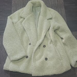 Mint Green Medium Length Teddy Coat